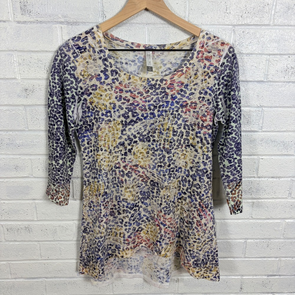 Whimsy Rose Thermal Top Women S Multicolor Leopard Print 3/4 Sleeve Stretch